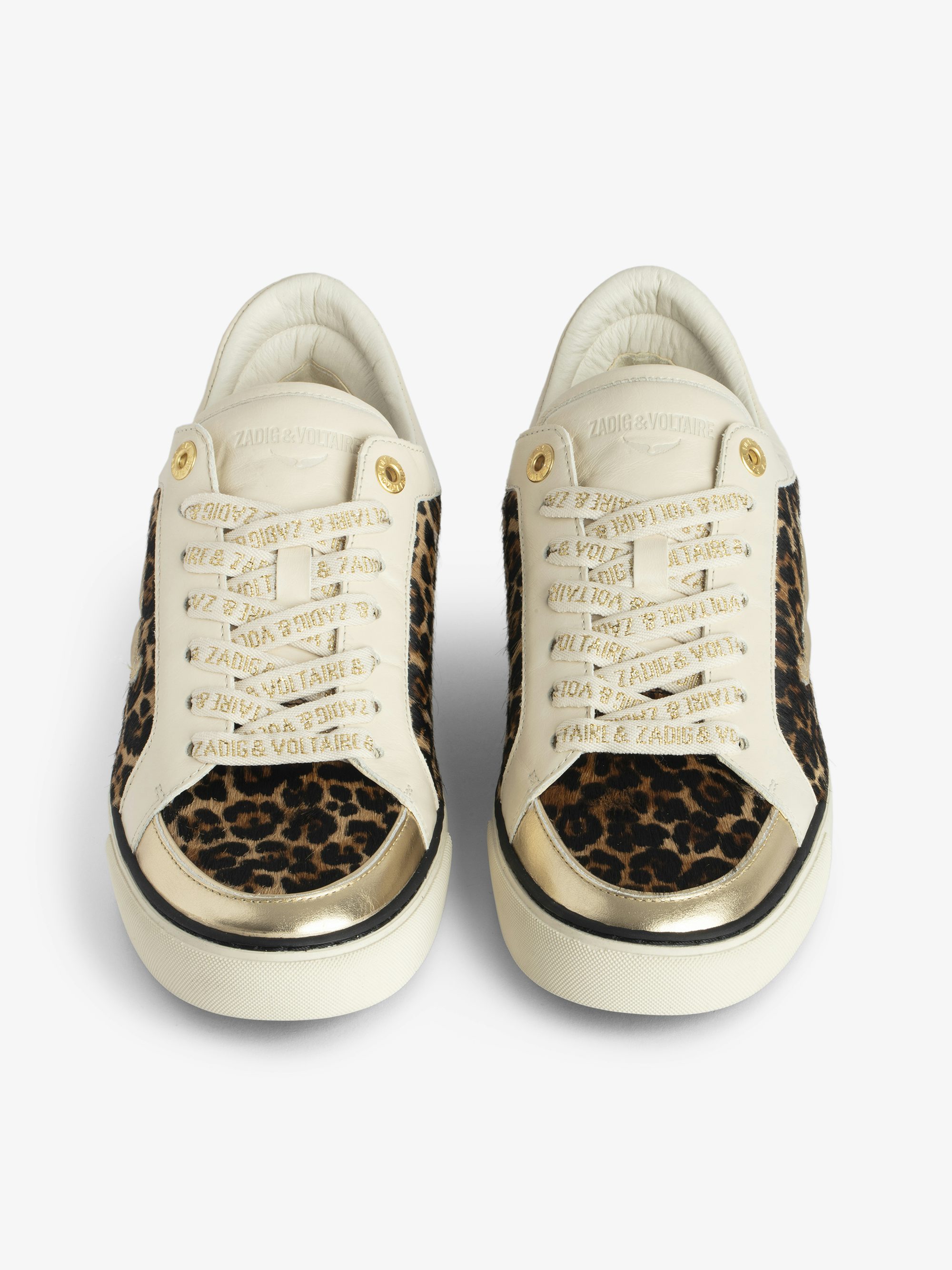 Low-Top Fly On Sneakers - Low-top sneakers in a mix of leopard-effect leather and crinkled leather with embossed wings.